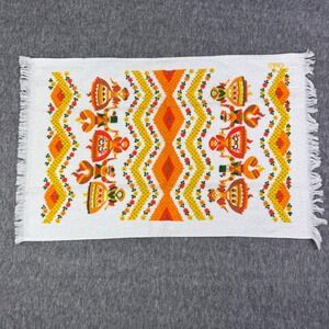 VTG Cannon Folk Art Country Festival Orange Yellow White Fringe Hand Towel 24x16
